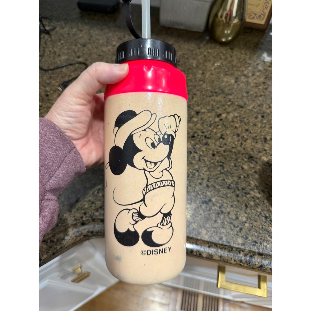 Vintage Disneyland Mickey Mouse Plastic Tumbler Cup with‎ Straw